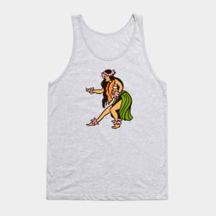 Vintage Hawaiian Hula Dancer Cartoon // Retro Hula Girl B Tank Top